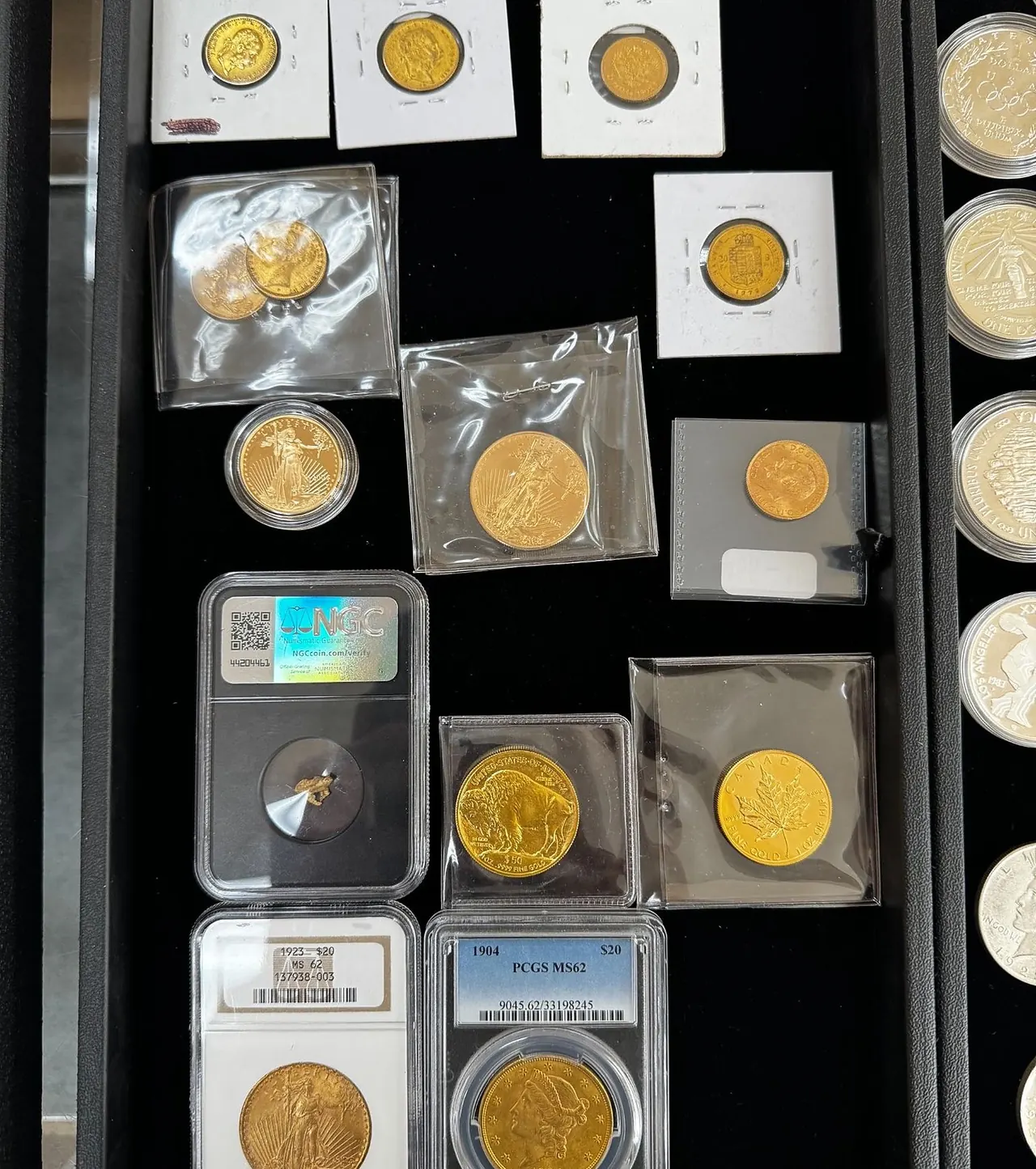 Tray of graded and slabbed gold coins